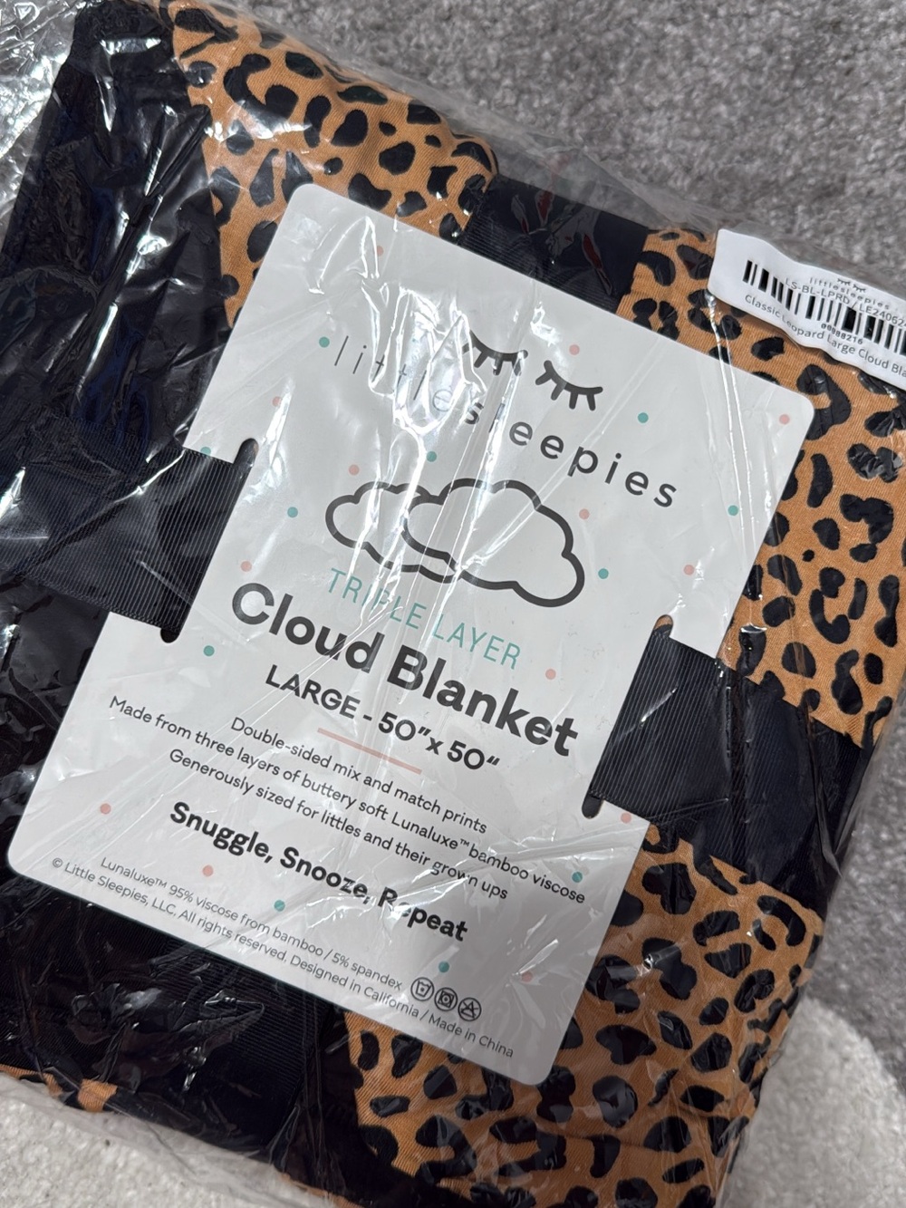 Little Sleepies Leopard Print Cloud Blanket in Tan & Black